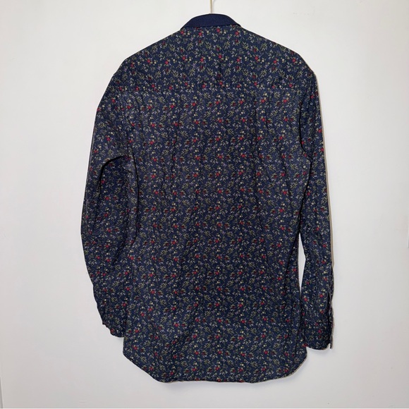 Men's Navy Floral Casual Button Down Shirt - Picture 4 of 4